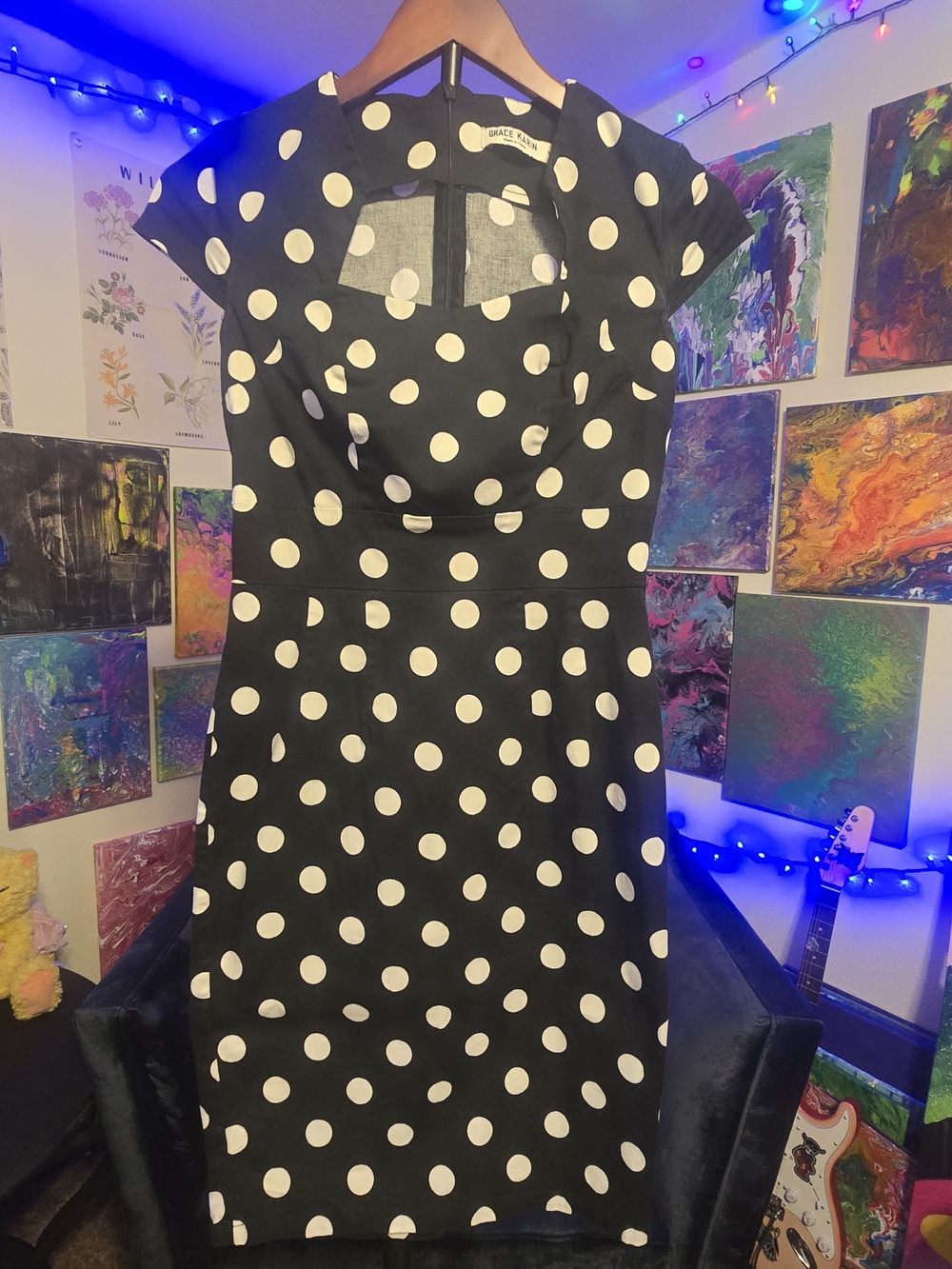 Grace Karin Black and White Polka Dot Midi Fit-and-Flare Dress